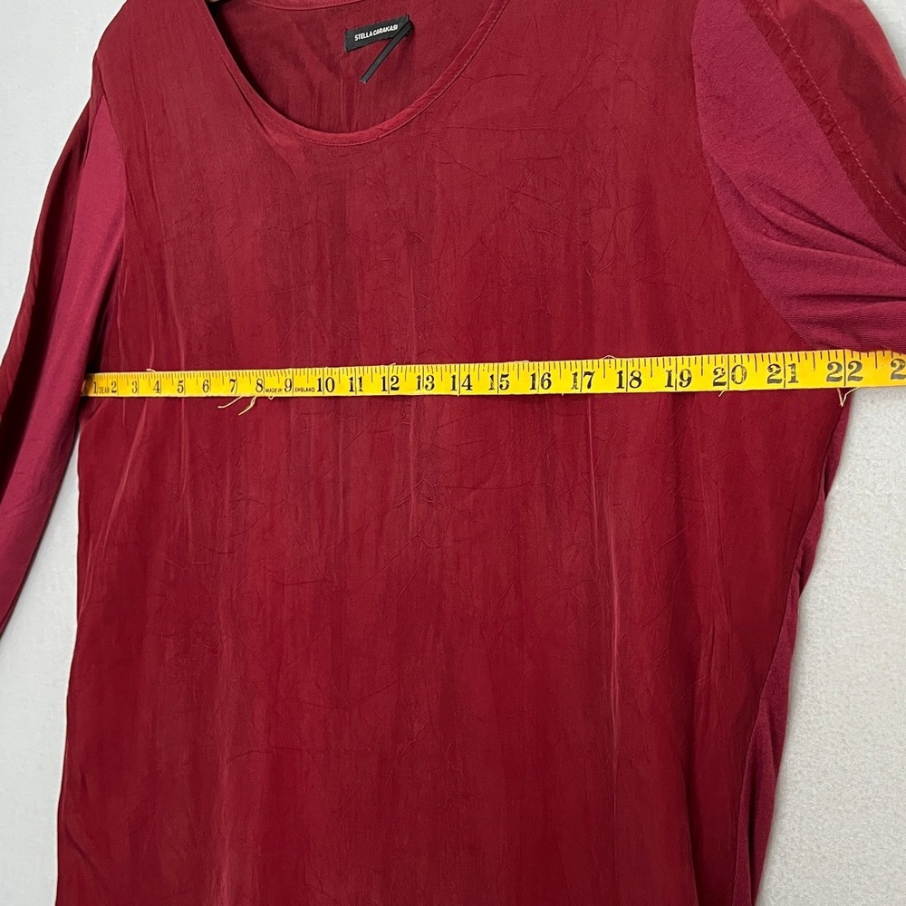Stella Carakasi Red Asymmetrical Mixed Media Tunic Top Natural Lux Large - Picture 7 of 8